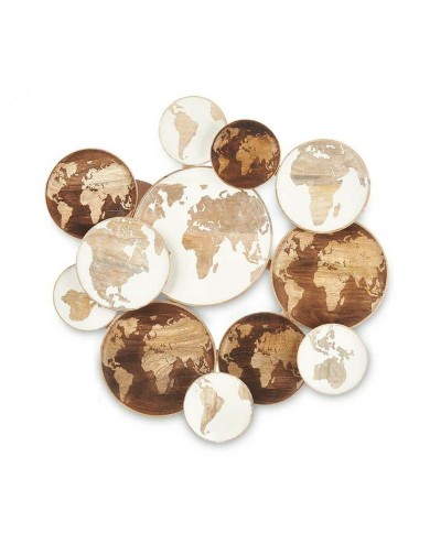 Decorazione da Parete Bianco Marrone Legno di mango Mappamondo 76 x 70 x 5 cm