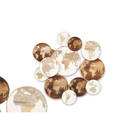 Decorazione da Parete Bianco Marrone Legno di mango Mappamondo 76 x 70 x 5 cm