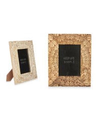 Cornice Portafoto Bianco Marrone Legno di mango Buddha 22,3 x 28 x 1,5 cm (6 Unità)