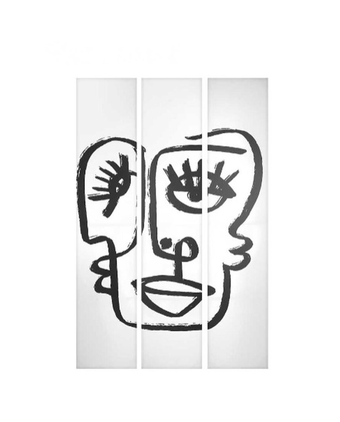 Paravento Bianco Nero Tela 122 x 2,5 x 180 cm Viso