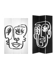 Paravento Bianco Nero Tela 122 x 2,5 x 180 cm Viso