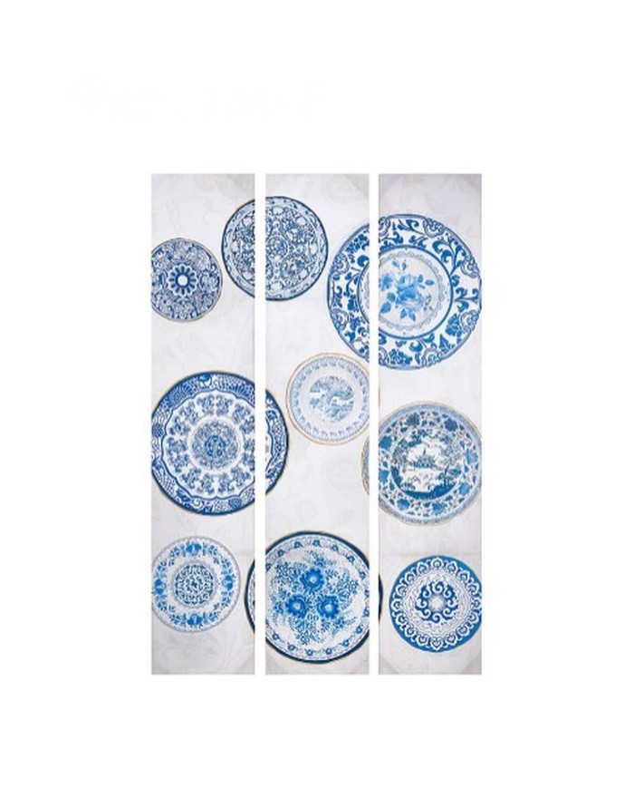 Paravento Azzurro Bianco Tela 122 x 2,5 x 180 cm Piatto