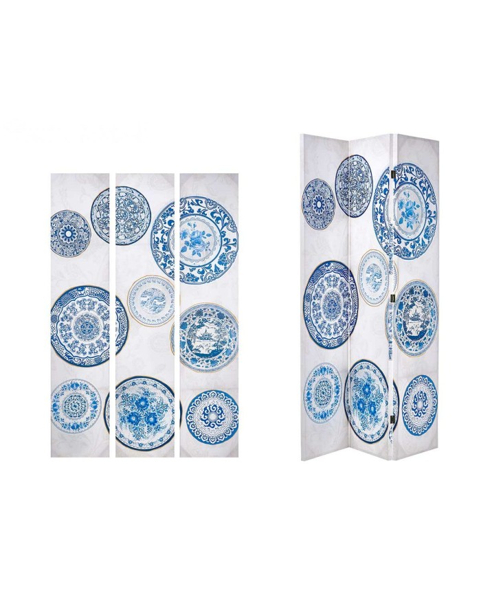 Paravento Azzurro Bianco Tela 122 x 2,5 x 180 cm Piatto Paravento Azzurro Bianco Tela 122 x 2,5 x 180 cm Piatto