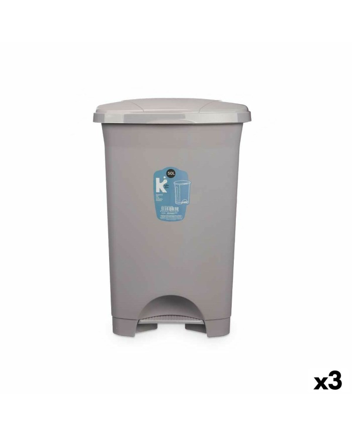 Cestino a pedale Grigio Plastica 50 L (3 Unità) Cestino a pedale Grigio Plastica 50 L (3 Unità)
