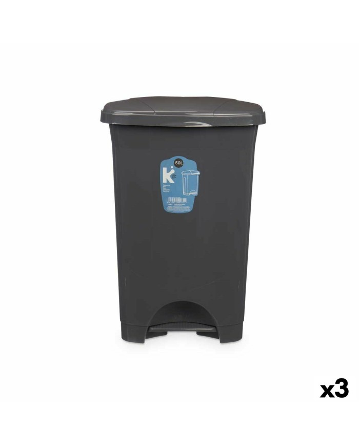 Cestino a pedale Antracite Plastica 50 L (3 Unità) Cestino a pedale Antracite Plastica 50 L (3 Unità)