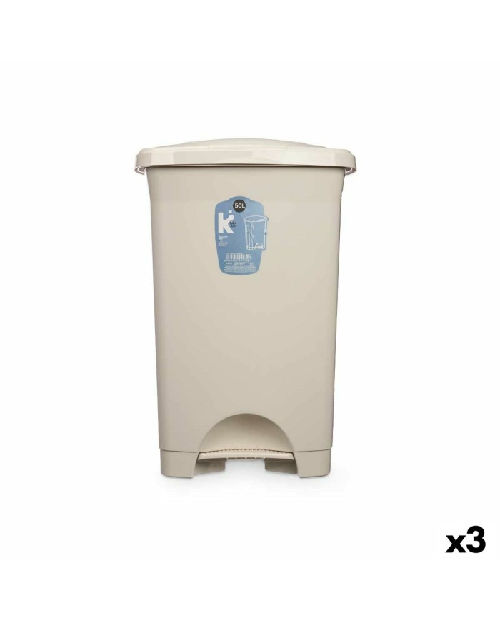 Cestino a pedale Beige Plastica 50 L (3 Unità) Cestino a pedale Beige Plastica 50 L (3 Unità)
