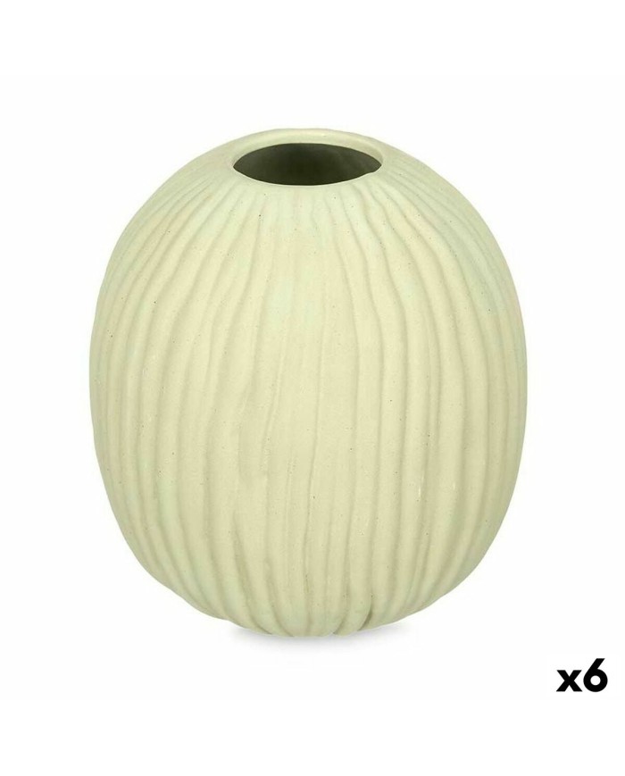 Vaso Verde Dolomite 15 x 18 x 15 cm (6 Unità) Sfera Righe Vaso Verde Dolomite 15 x 18 x 15 cm (6 Unità) Sfera Righe