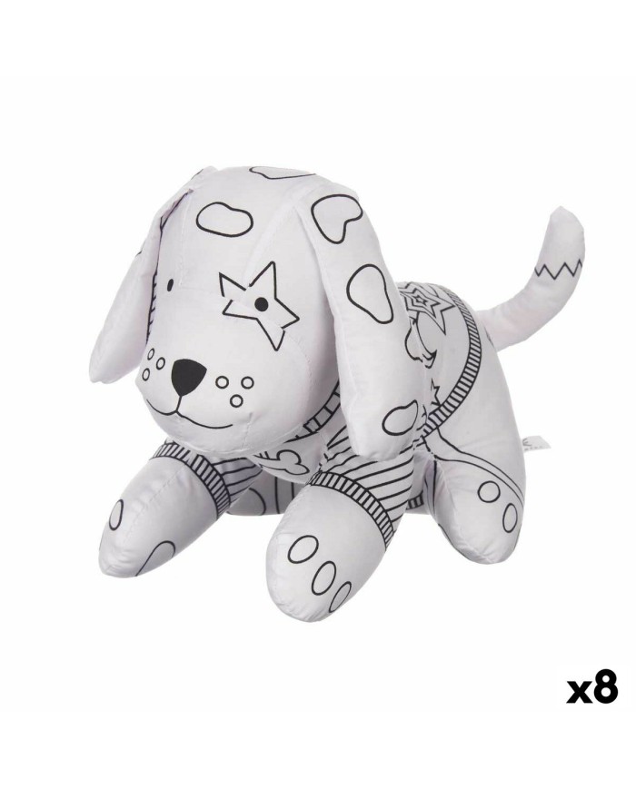 Peluche da Colorare Pincello ST341 Bianco Nero Stoffa 13 x 14 x 20 cm Cane (8 Unità)