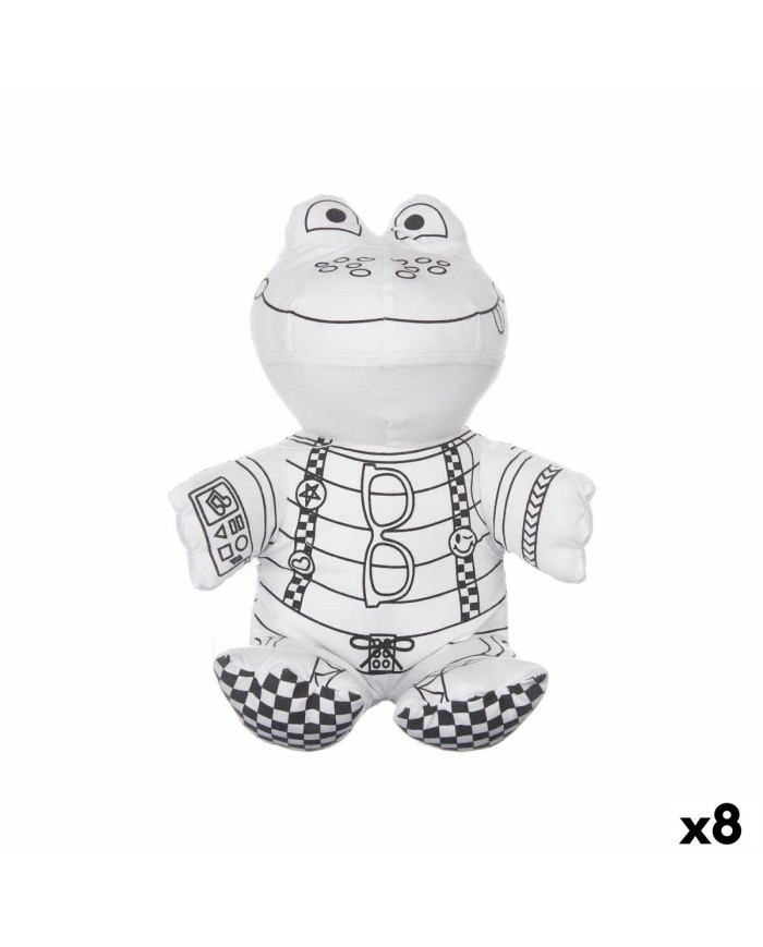 Peluche da Colorare Pincello ST342 Bianco Nero Stoffa 16 x 18 x 13 cm Rana (8 Unità)