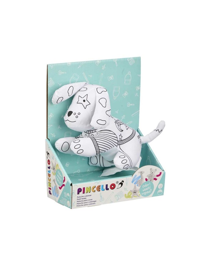 Peluche da Colorare Pincello ST341 Bianco Nero Stoffa 13 x 14 x 20 cm Cane (8 Unità)