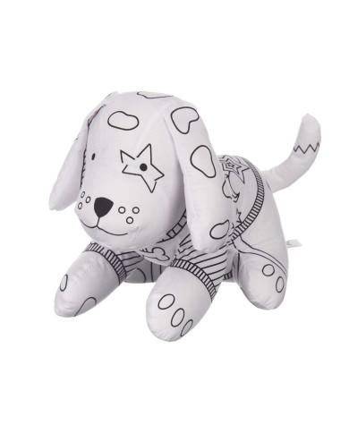 Peluche da Colorare Pincello ST341 Bianco Nero Stoffa 13 x 14 x 20 cm Cane (8 Unità)