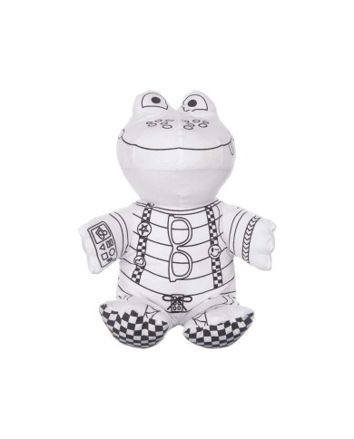 Peluche da Colorare Pincello ST342 Bianco Nero Stoffa 16 x 18 x 13 cm Rana (8 Unità)
