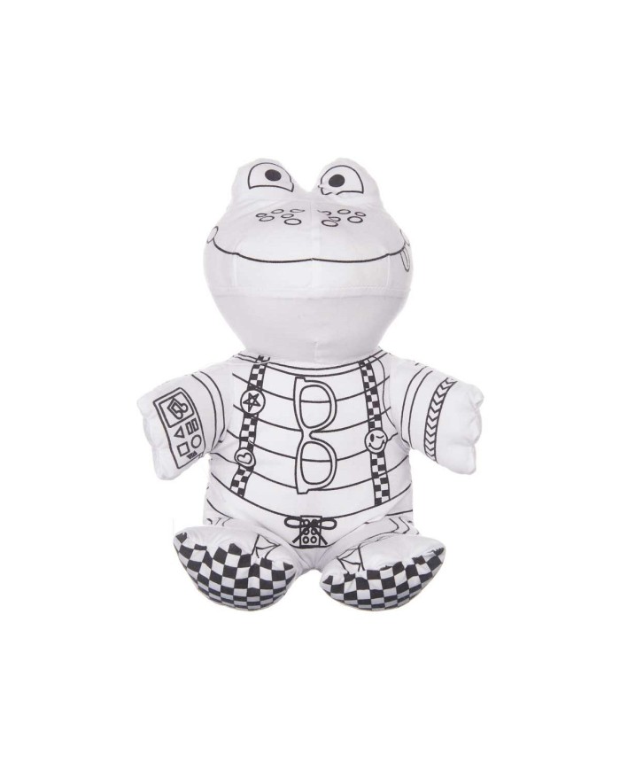 Peluche da Colorare Pincello ST342 Bianco Nero Stoffa 16 x 18 x 13 cm Rana (8 Unità)