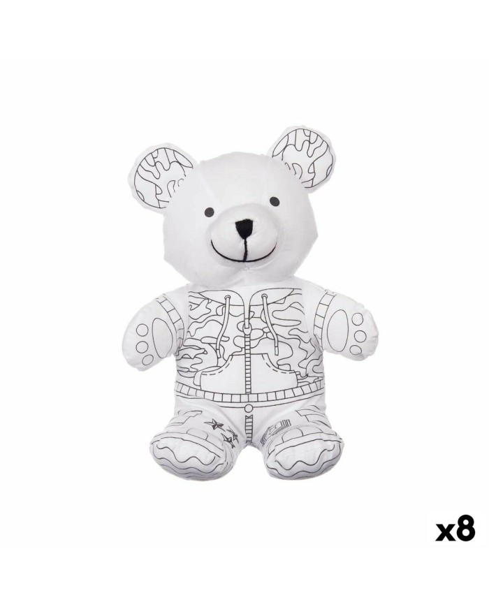 Peluche da Colorare Pincello ST339 Bianco Nero Stoffa 17 x 21 x 12 cm Orso (8 Unità)