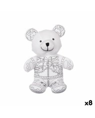 Peluche da Colorare Pincello ST339 Bianco Nero Stoffa 17 x 21 x 12 cm Orso (8 Unità)
