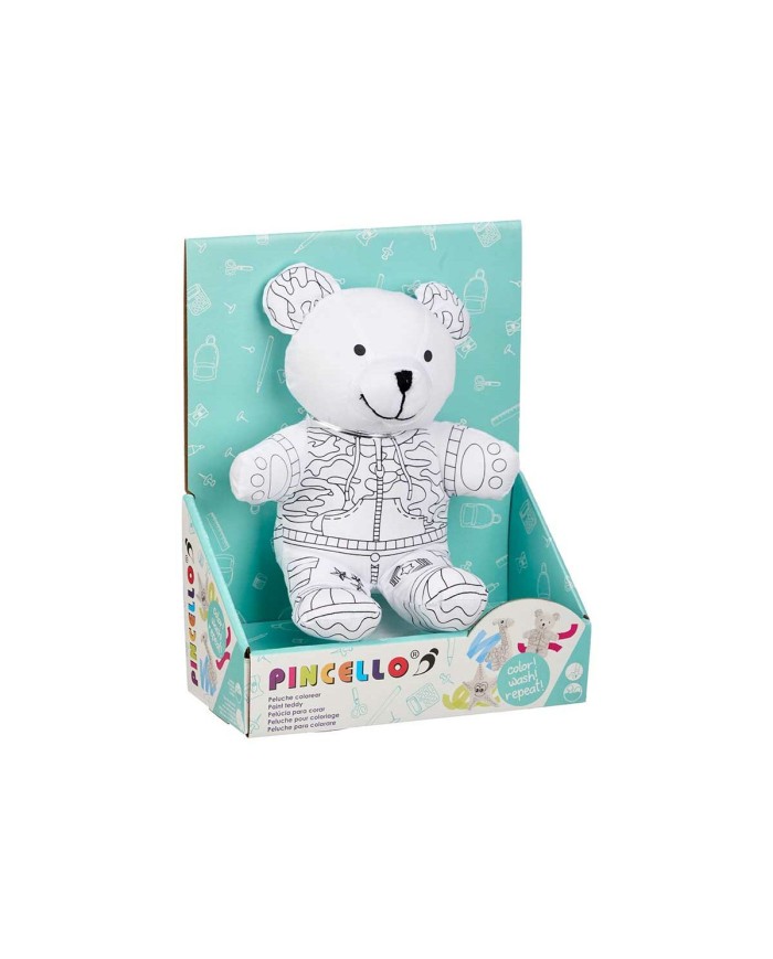 Peluche da Colorare Pincello ST339 Bianco Nero Stoffa 17 x 21 x 12 cm Orso (8 Unità)