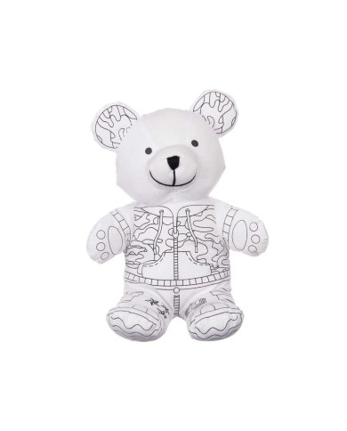 Peluche da Colorare Pincello ST339 Bianco Nero Stoffa 17 x 21 x 12 cm Orso (8 Unità)