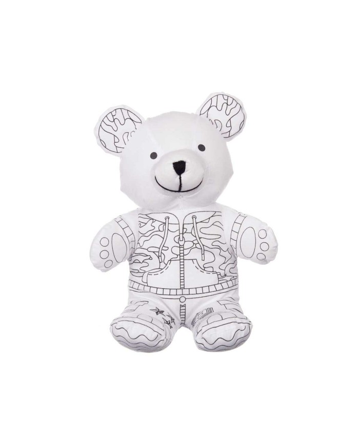 Peluche da Colorare Pincello ST339 Bianco Nero Stoffa 17 x 21 x 12 cm Orso (8 Unità)