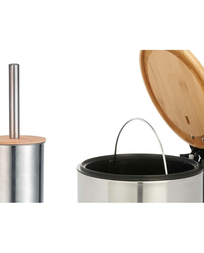 Set da Bagno Berilo B0353S 3L+B1041S Argentato Bambù Acciaio inossidabile polipropilene 2 Pezzi (6 Unità)