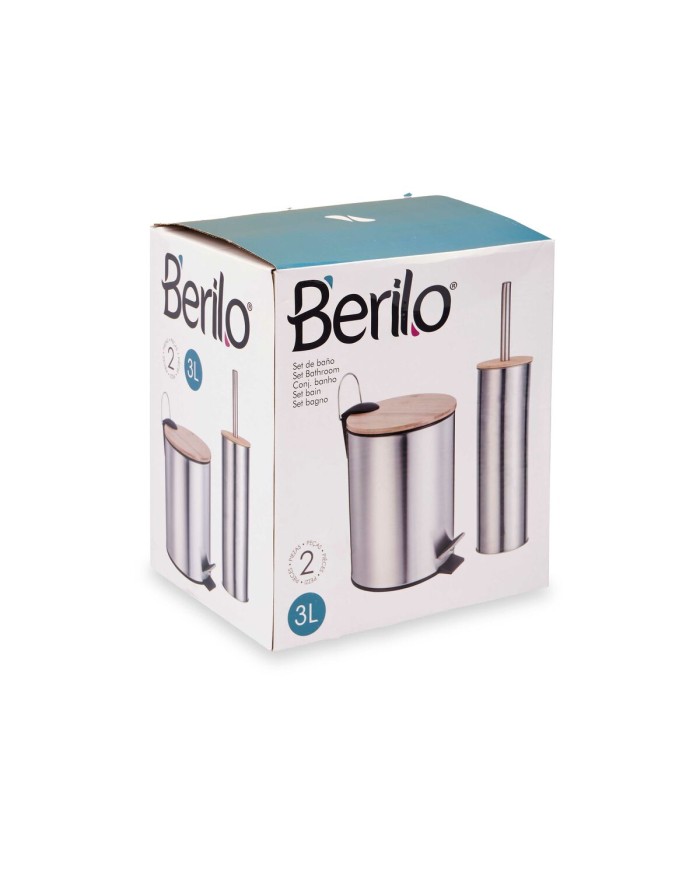 Set da Bagno Berilo B0353S 3L+B1041S Argentato Bambù Acciaio inossidabile polipropilene 2 Pezzi (6 Unità)