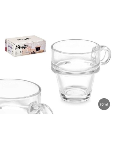 Set di Tazze da Caffè Vivalto Z908-4/BHA6 Trasparente Vetro 90 ml (6 Unità) Set di Tazze da Caffè Vivalto Z908-4/BHA6 Trasparente Vetro 90 ml (6 Unità)