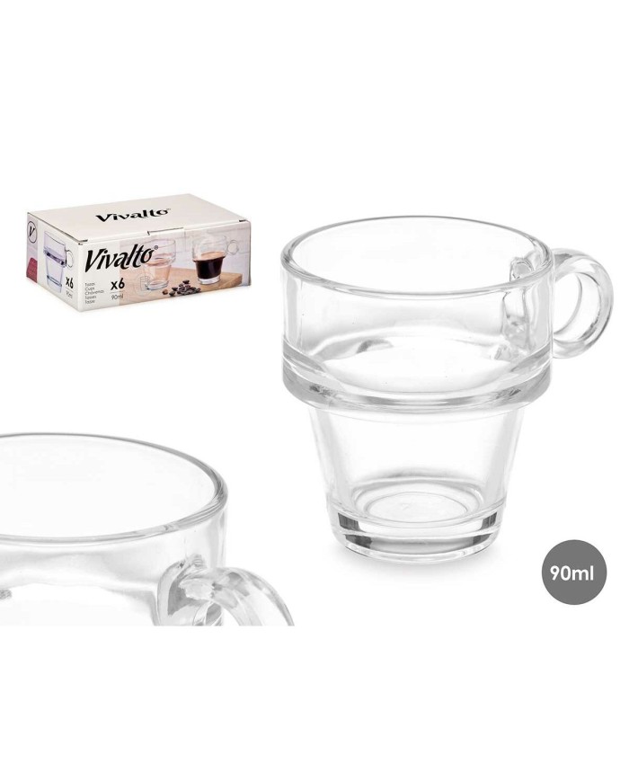 Set di Tazze da Caffè Vivalto Z908-4/BHA6 Trasparente Vetro 90 ml (6 Unità) Set di Tazze da Caffè Vivalto Z908-4/BHA6 Trasparente Vetro 90 ml (6 Unità)