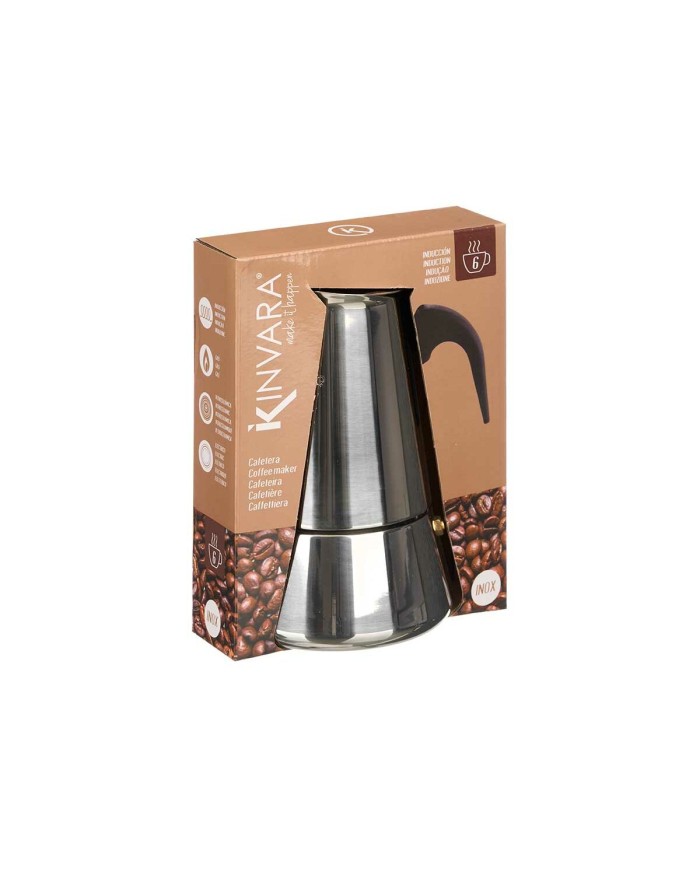 Caffettiera Italiana Kinvara S12AA-6T Nero Argentato Acciaio 6 Tazze