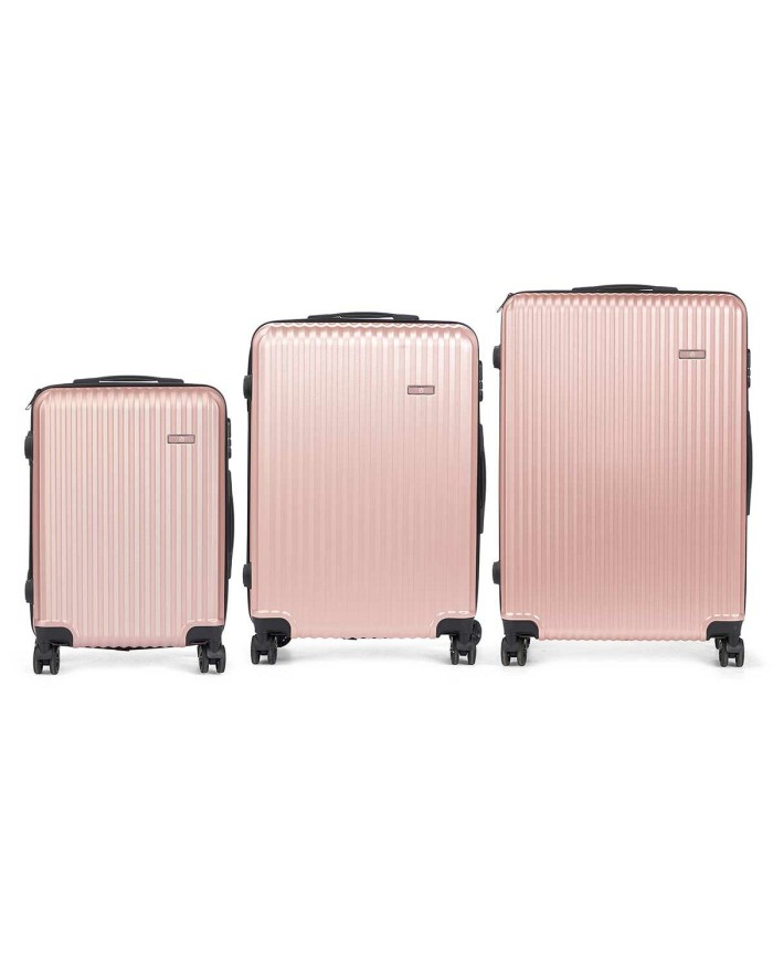 Set di valigie Rosa Righe 3 Pezzi Set di valigie Rosa Righe 3 Pezzi