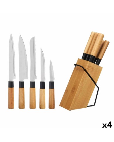 Set di Coltelli con Supporto in Legno Kinvara KT171028A 6PCS Naturale Bambù Acciaio (4 Unità)