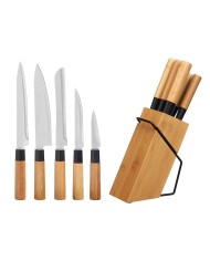 Set di Coltelli con Supporto in Legno Kinvara KT171028A 6PCS Naturale Bambù Acciaio (4 Unità)