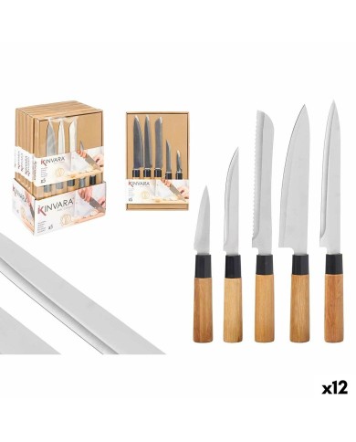 Set di Coltelli Kinvara SJ6533B Marrone Metallo Bambù (12 Unità)