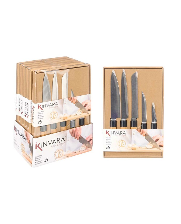 Set di Coltelli Kinvara SJ6533B Marrone Metallo Bambù (12 Unità)