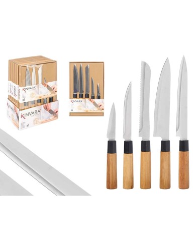 Set di Coltelli Kinvara SJ6533B Marrone Metallo Bambù (12 Unità)