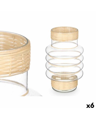 Portacandele SG-29853 Trasparente Naturale Vetro Rattan 18 x 30 x 18 cm (6 Unità)