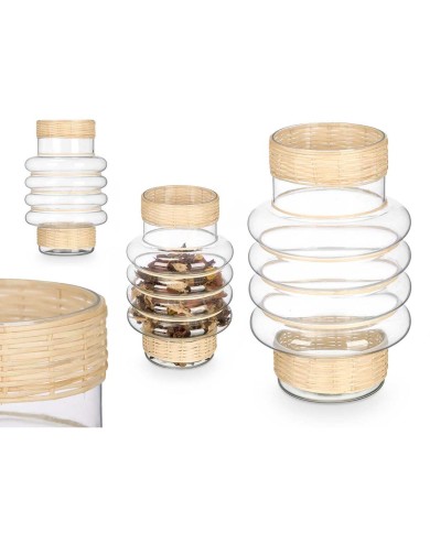 Portacandele SG-29853 Trasparente Naturale Vetro Rattan 18 x 30 x 18 cm (6 Unità)