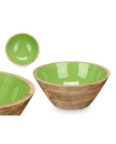 Ciotola MALI-701 G Verde Smalto Legno di mango 24,3 x 10,5 x 24,3 cm (6 Unità)