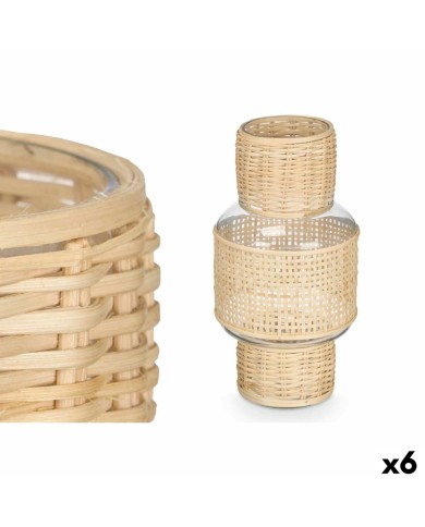 Portacandele SG-29653 Trasparente Naturale Vetro Rattan 15,5 x 31 x 15,5 cm (6 Unità)