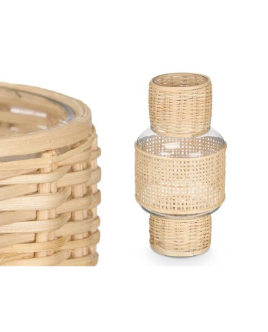 Portacandele SG-29653 Trasparente Naturale Vetro Rattan 15,5 x 31 x 15,5 cm (6 Unità)