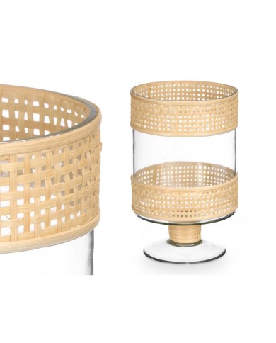 Portacandele SG-29684 Trasparente Naturale Vetro Rattan 15,5 x 24 x 15,5 cm (6 Unità)