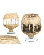 Portacandele SG-30540 Trasparente Naturale Vetro Rattan 18 x 22 x 18 cm (6 Unità)