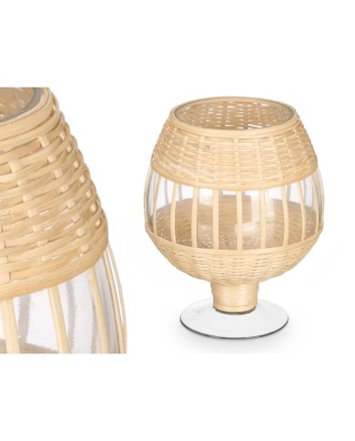 Portacandele SG-30540 Trasparente Naturale Vetro Rattan 18 x 22 x 18 cm (6 Unità)