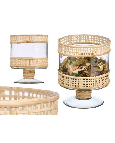 Portacandele SG-29685 Trasparente Naturale Vetro Rattan 15 x 20 x 15 cm (6 Unità)