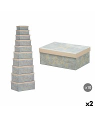 Set di Scatole Decorative Pincello 139 Beige Cartone Righe Fiocco 3 Pezzi