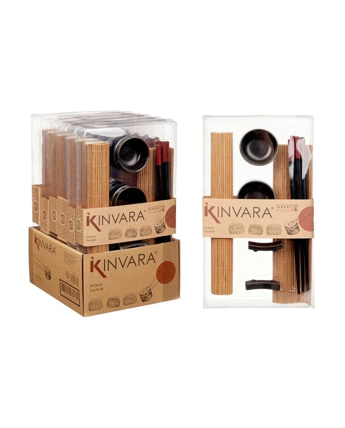 Set per Sushi Kinvara SJ4702 Nero Naturale Bambù servizio di piatti (8 Pezzi) (6 Unità)