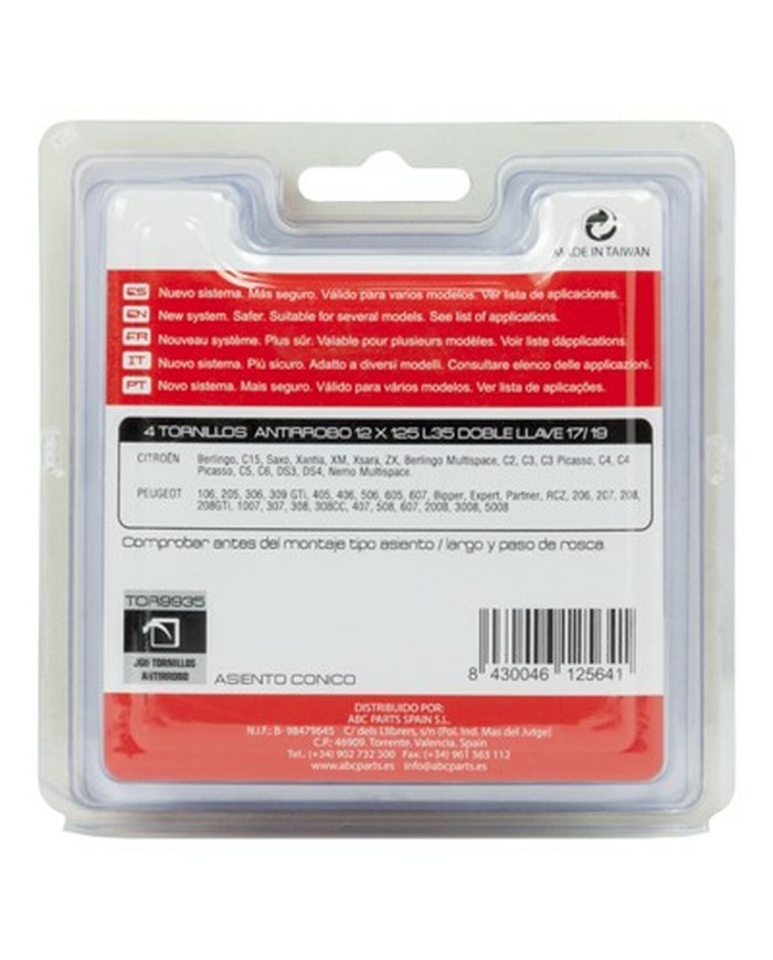 Viti Antifurto ABC Parts L48 17/19 12 x 125 mm 4 Unità Viti Antifurto ABC Parts L48 17/19 12 x 125 mm 4 Unità