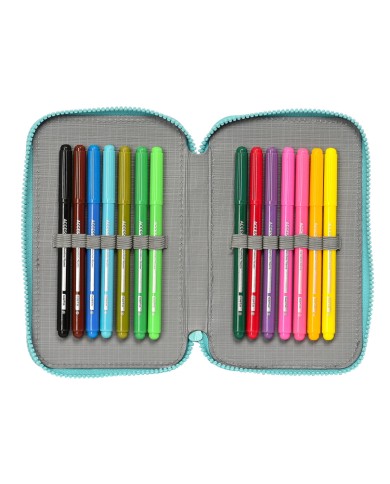 Astuccio Doppio Baby Shark Surfing Azzurro Bianco 12.5 x 19.5 x 4 cm (28 Pezzi)