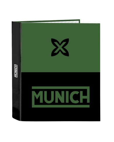 Raccoglitore ad anelli Munich Caviar Verde Nero A4 27 x 33 x 6 cm