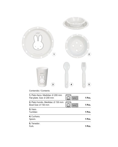 Set di stoviglie per bambini Miffy Niebla (5 Pezzi)