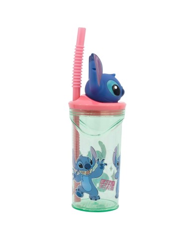 Bicchiere con Cannuccia Stitch Sweet Azzurro Lilla PVC 360 ml 3D