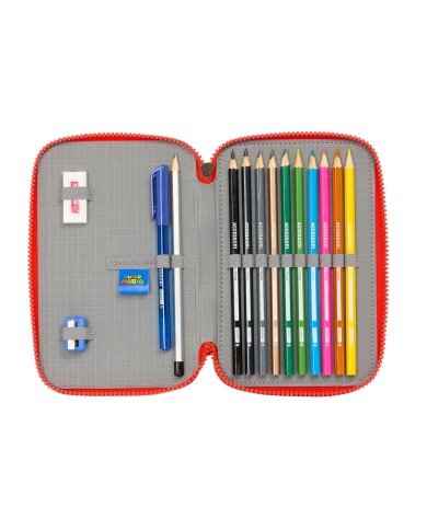 Astuccio Doppio Super Mario World Blu Marino 12.5 x 19.5 x 4 cm 28 Pezzi